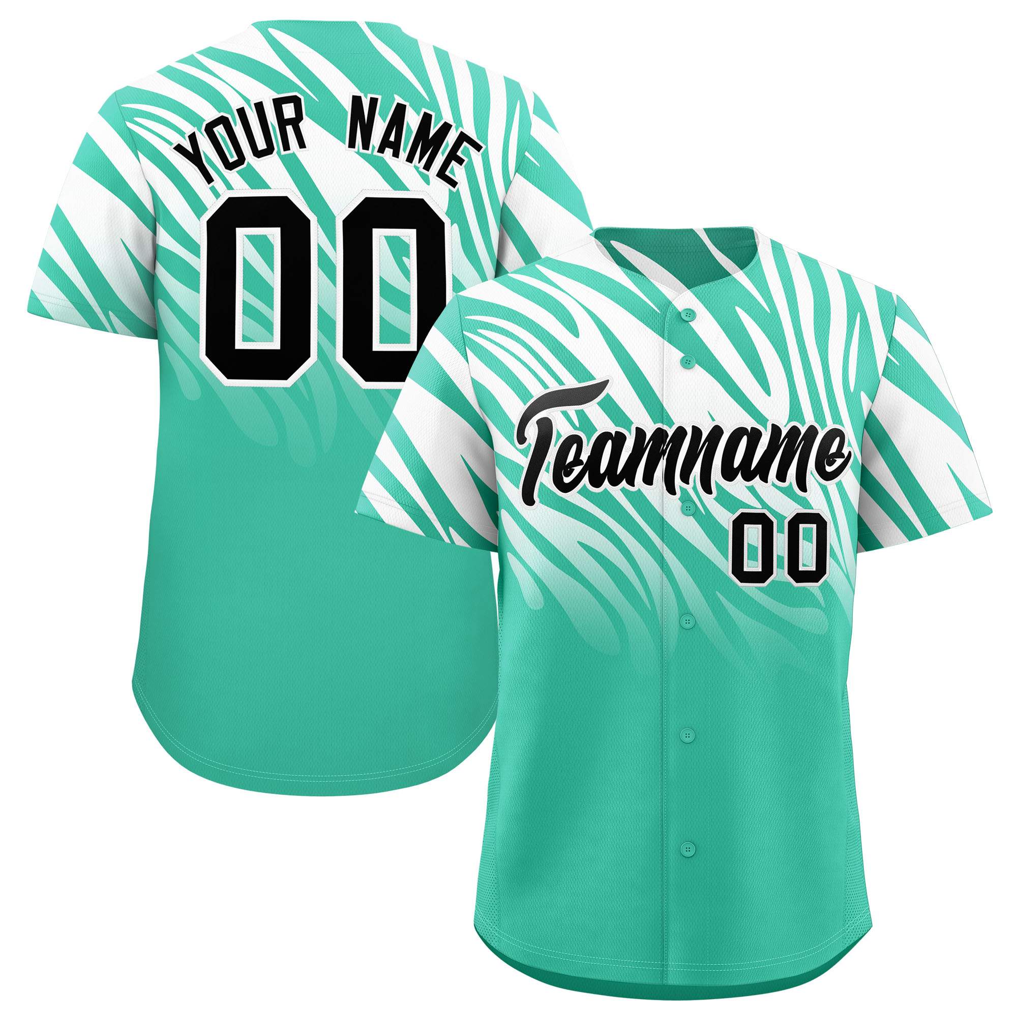 Custom Bright Green White Tiger Stripe Gradient Animal Print Personalized Team Shirt Baseball Jersey