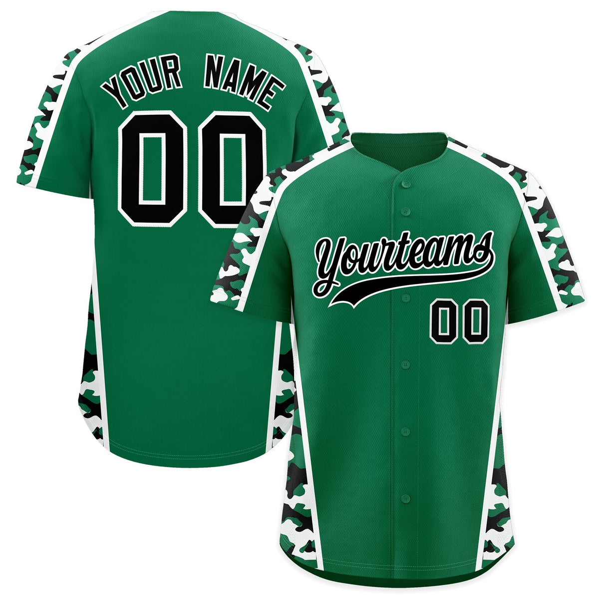 Custom Kelly Green Black Side Camo Style Personalization Baseball Jersey| KXKSHOP