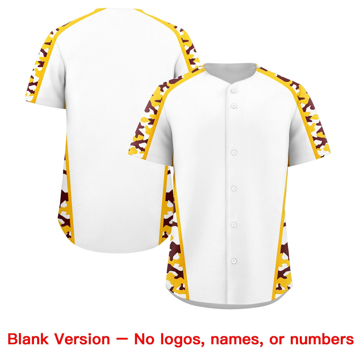 Custom White Yellow Side Camo Style Personalization Baseball Jersey| KXKSHOP