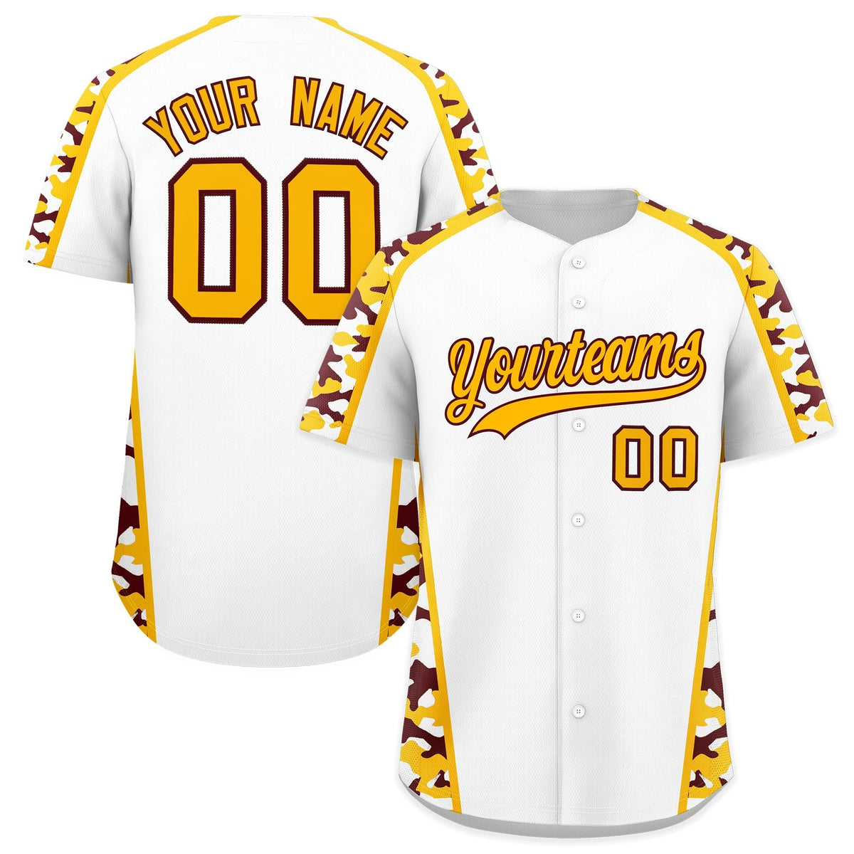 Custom White Yellow Side Camo Style Personalization Baseball Jersey| KXKSHOP