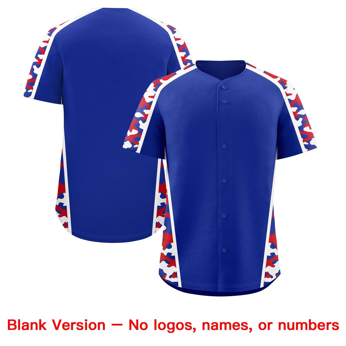 Custom Royal Blue Red Side Camo Style Personalization Baseball Jersey| KXKSHOP