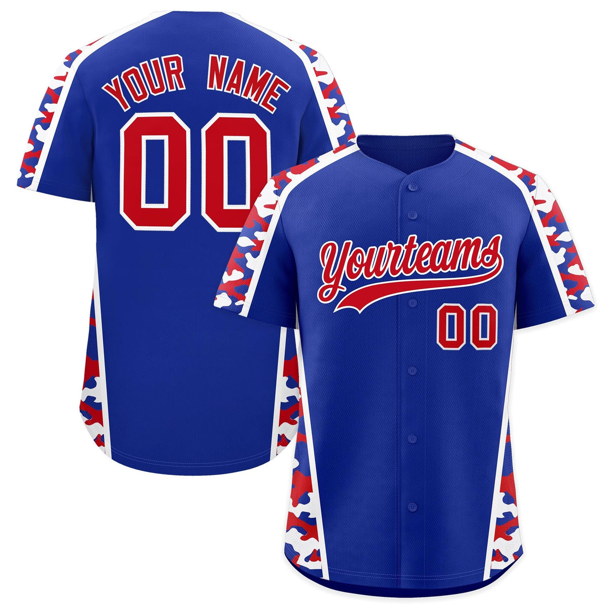 Custom Royal Blue Red Side Camo Style Personalization Baseball Jersey| KXKSHOP