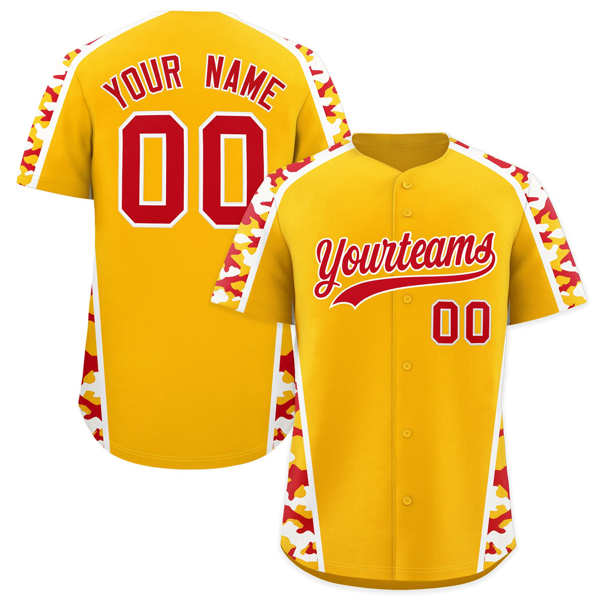 Custom Yellow Red Side Camo Style Personalization Baseball Jersey| KXKSHOP