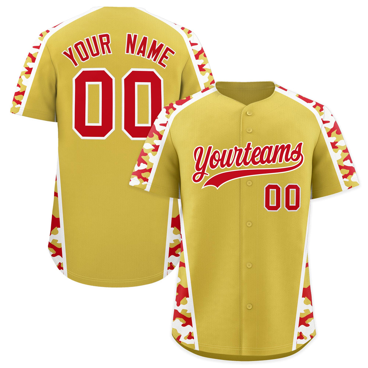 Custom Old Gold Red Side Camo Style Personalization Baseball Jersey| KXKSHOP
