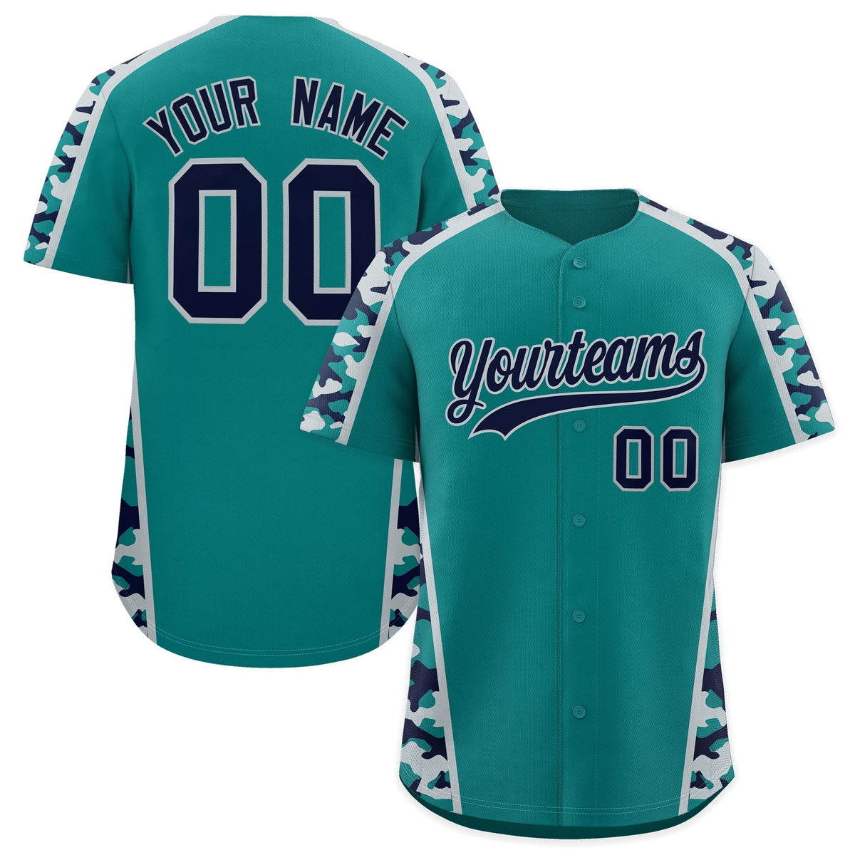Custom Teal Navy Side Camo Style Personalization Baseball Jersey| KXKSHOP