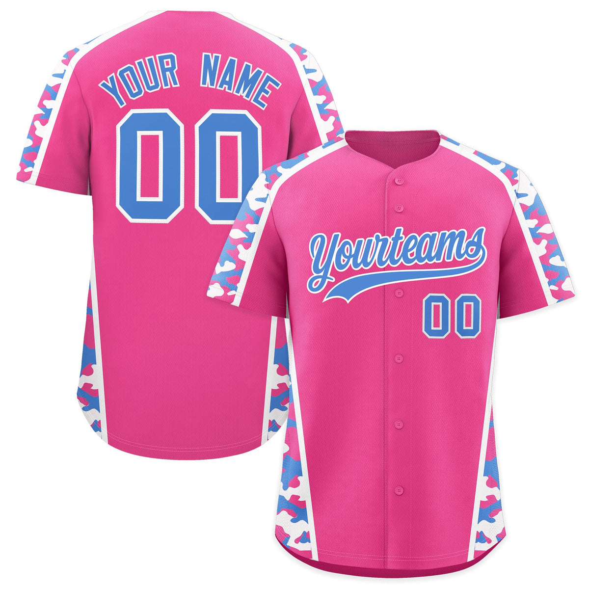Custom Pink Powder Blue Side Camo Style Personalization Baseball Jersey| KXKSHOP