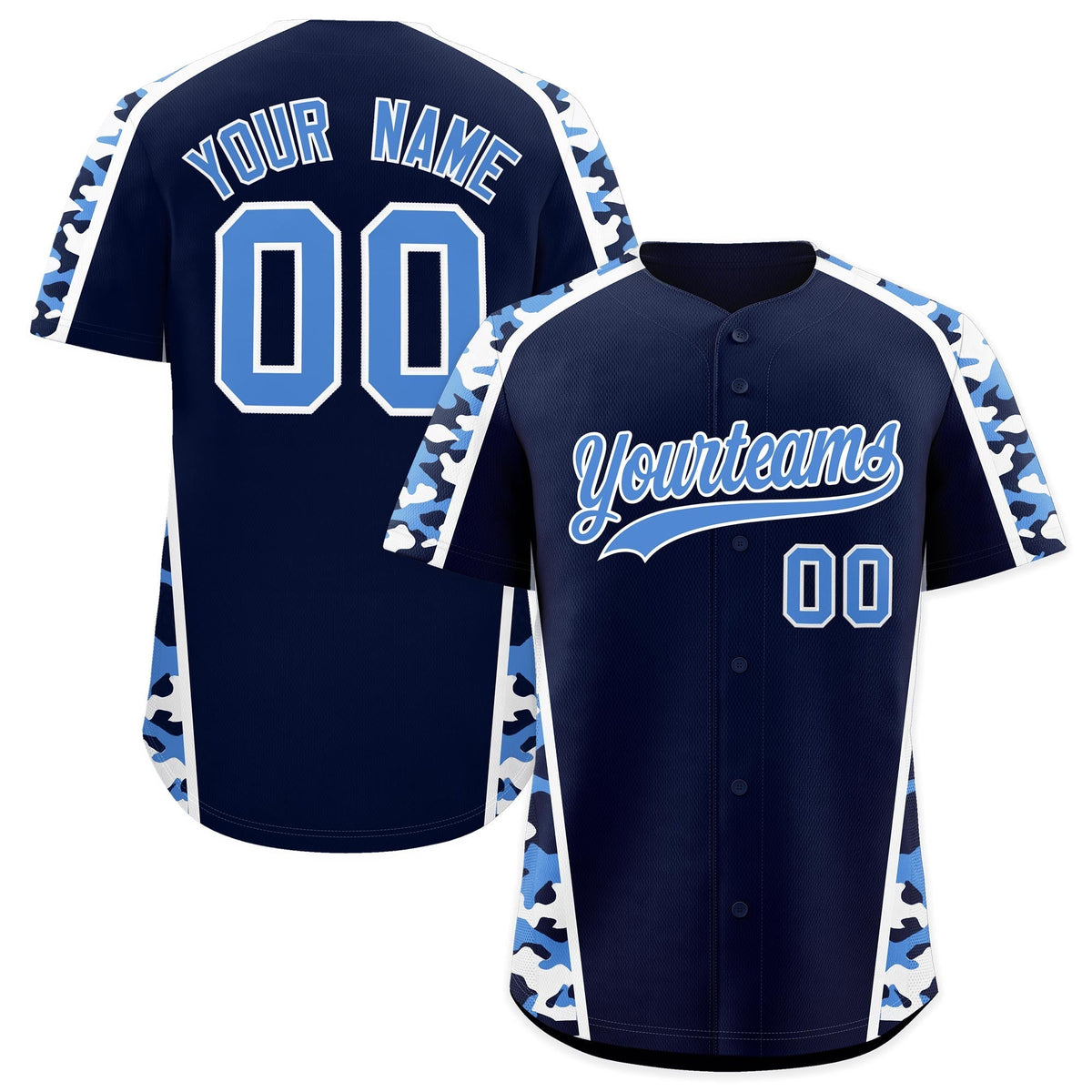 Custom Navy Powder Blue Side Camo Style Personalization Baseball Jersey| KXKSHOP
