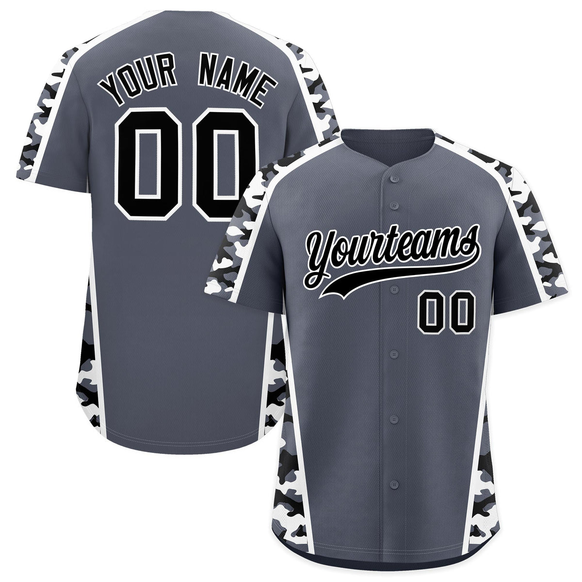 Custom Gray Black Side Camo Style Personalization Baseball Jersey| KXKSHOP