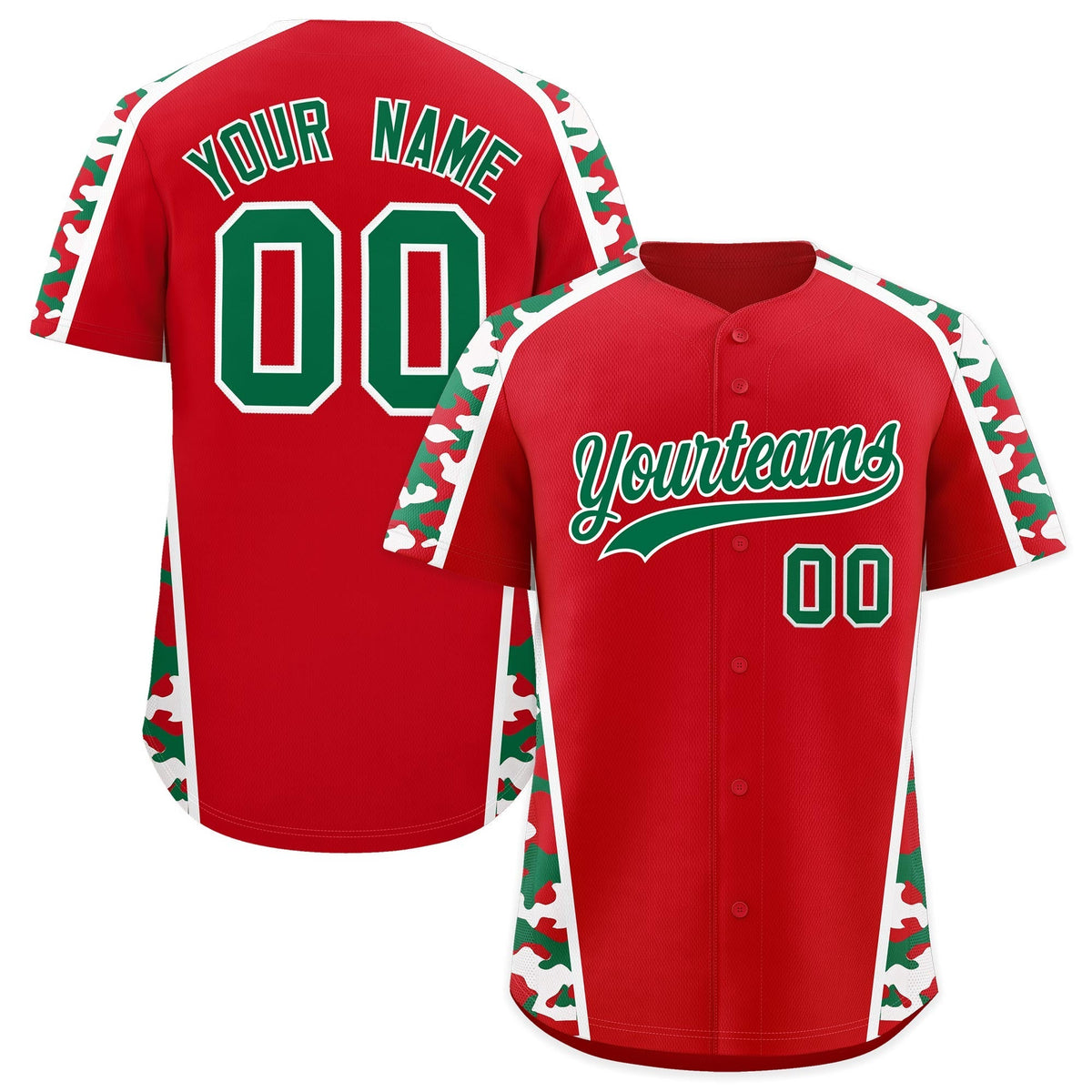 Custom Red Kelly Green Side Camo Style Personalization Baseball Jersey| KXKSHOP