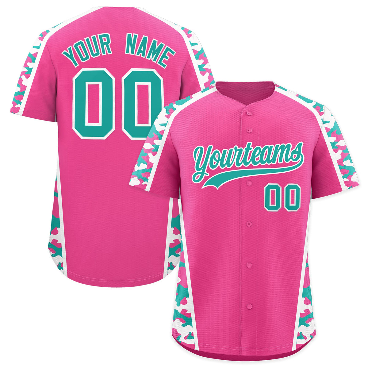 Custom Pink Aqua Side Camo Style Personalization Baseball Jersey| KXKSHOP