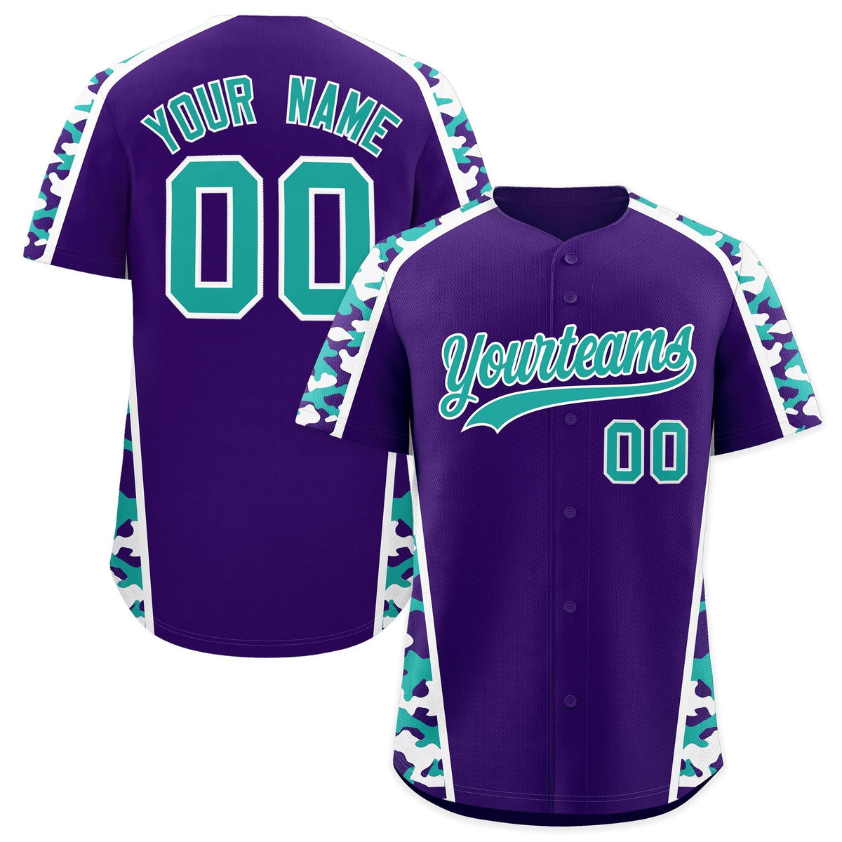 Custom Purple Aqua Side Camo Style Personalization Baseball Jersey| KXKSHOP
