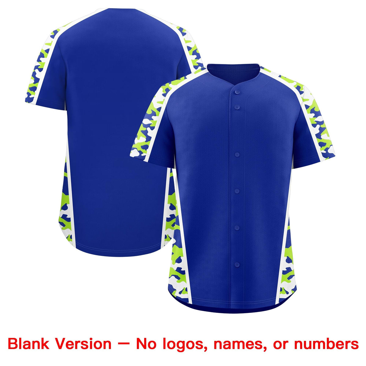 Custom Royal Blue Neon Green Side Camo Style Personalization Baseball Jersey| KXKSHOP
