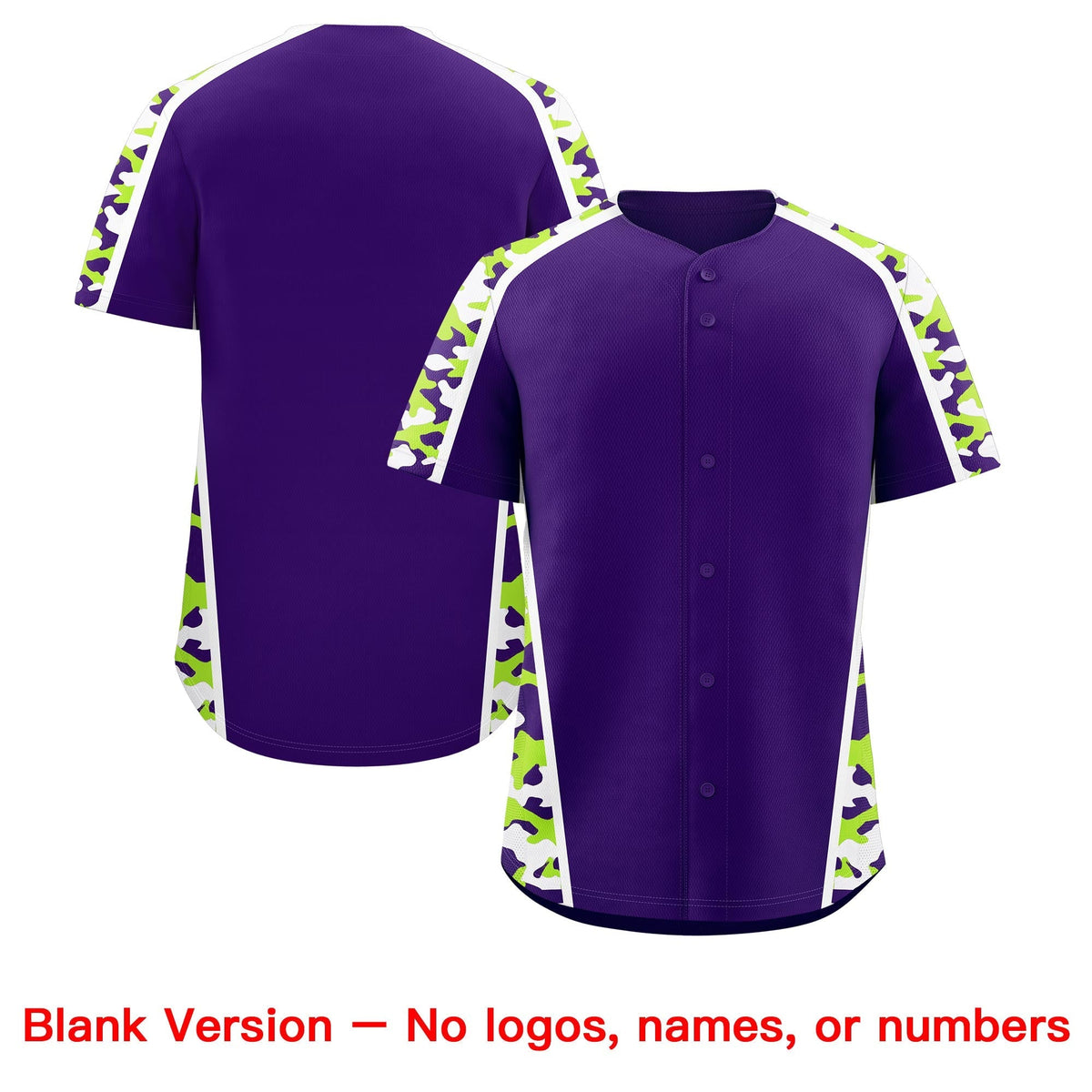 Custom Purple Neon Green Side Camo Style Personalization Baseball Jersey| KXKSHOP