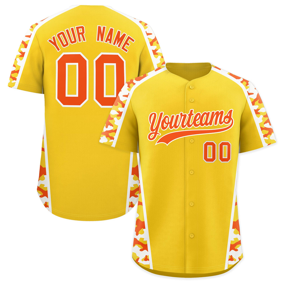 Custom Yellow Orange Side Camo Style Personalization Baseball Jersey| KXKSHOP