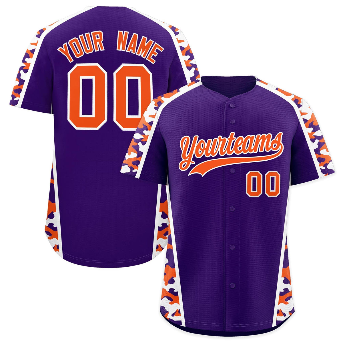 Custom Purple Orange Side Camo Style Personalization Baseball Jersey| KXKSHOP