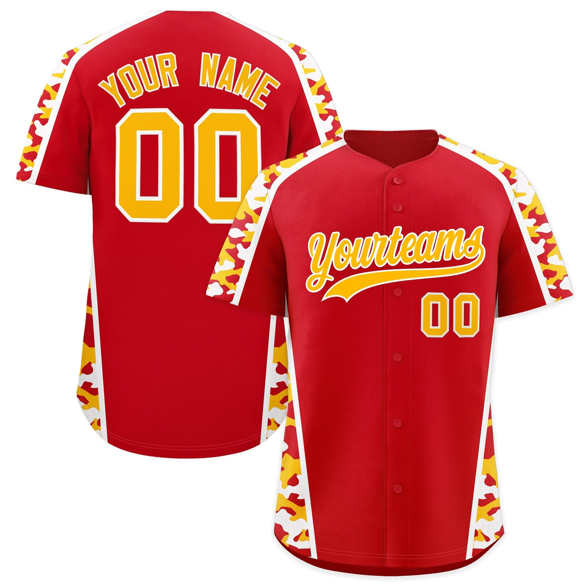 Custom Red Yellow Side Camo Style Personalization Baseball Jersey| KXKSHOP