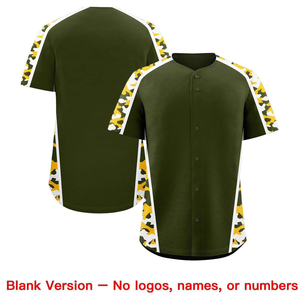 Custom Olive Yellow Side Camo Style Personalization Baseball Jersey| KXKSHOP
