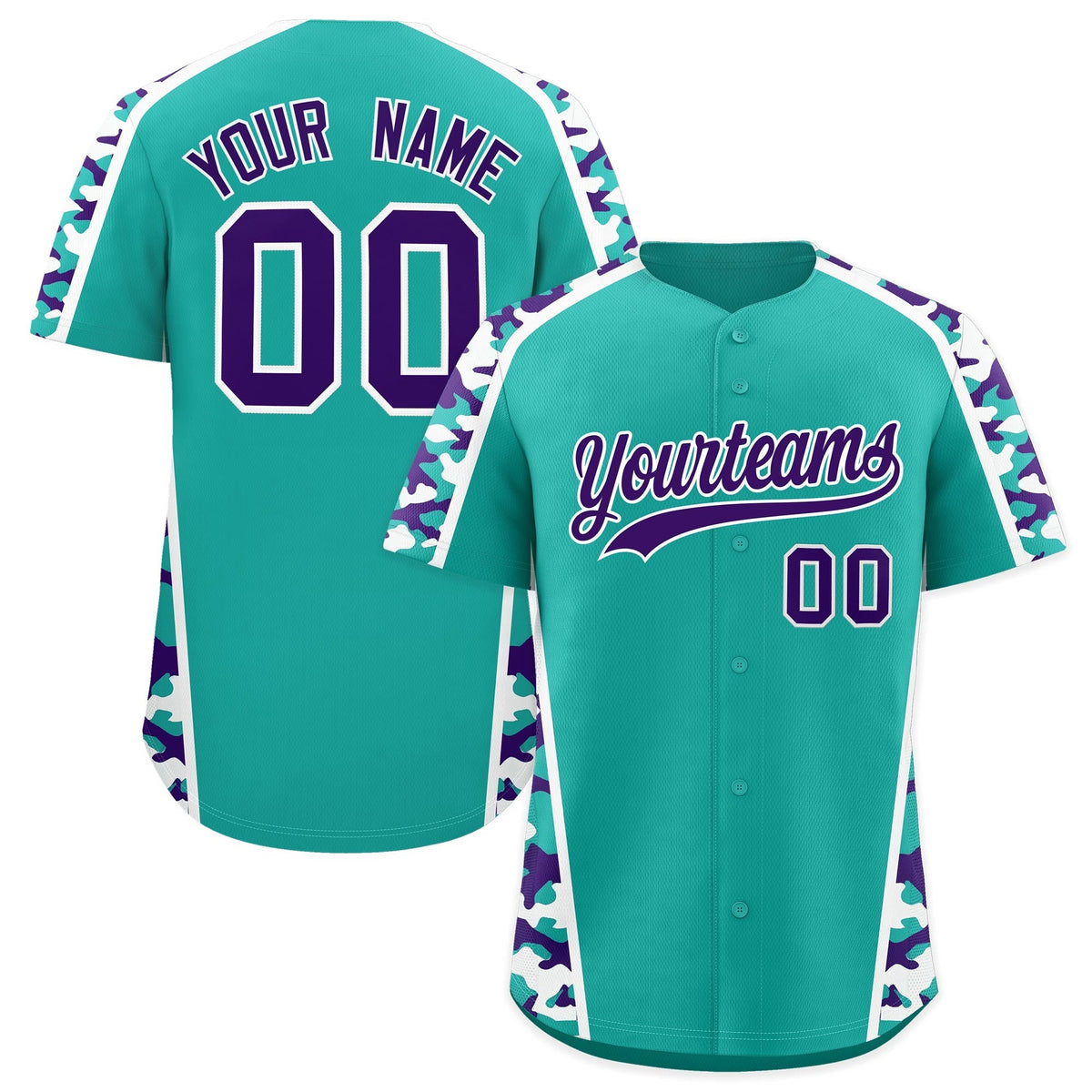 Custom Aqua Purple Side Camo Style Personalization Baseball Jersey| KXKSHOP
