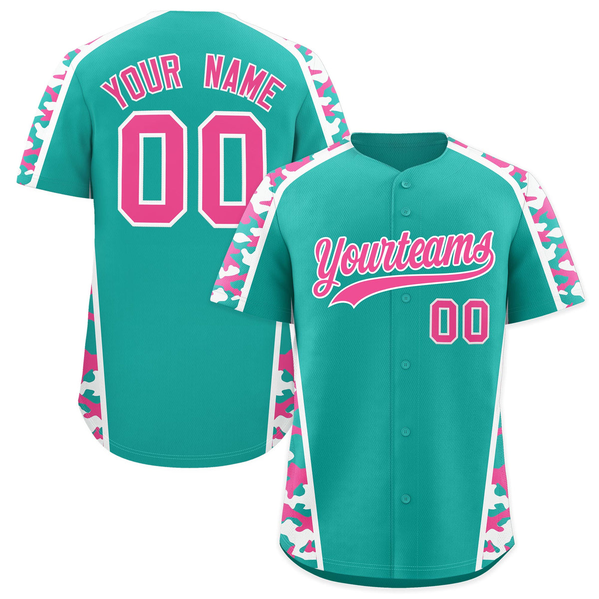 Custom Aqua Pink Side Camo Style Personalization Baseball Jersey| KXKSHOP
