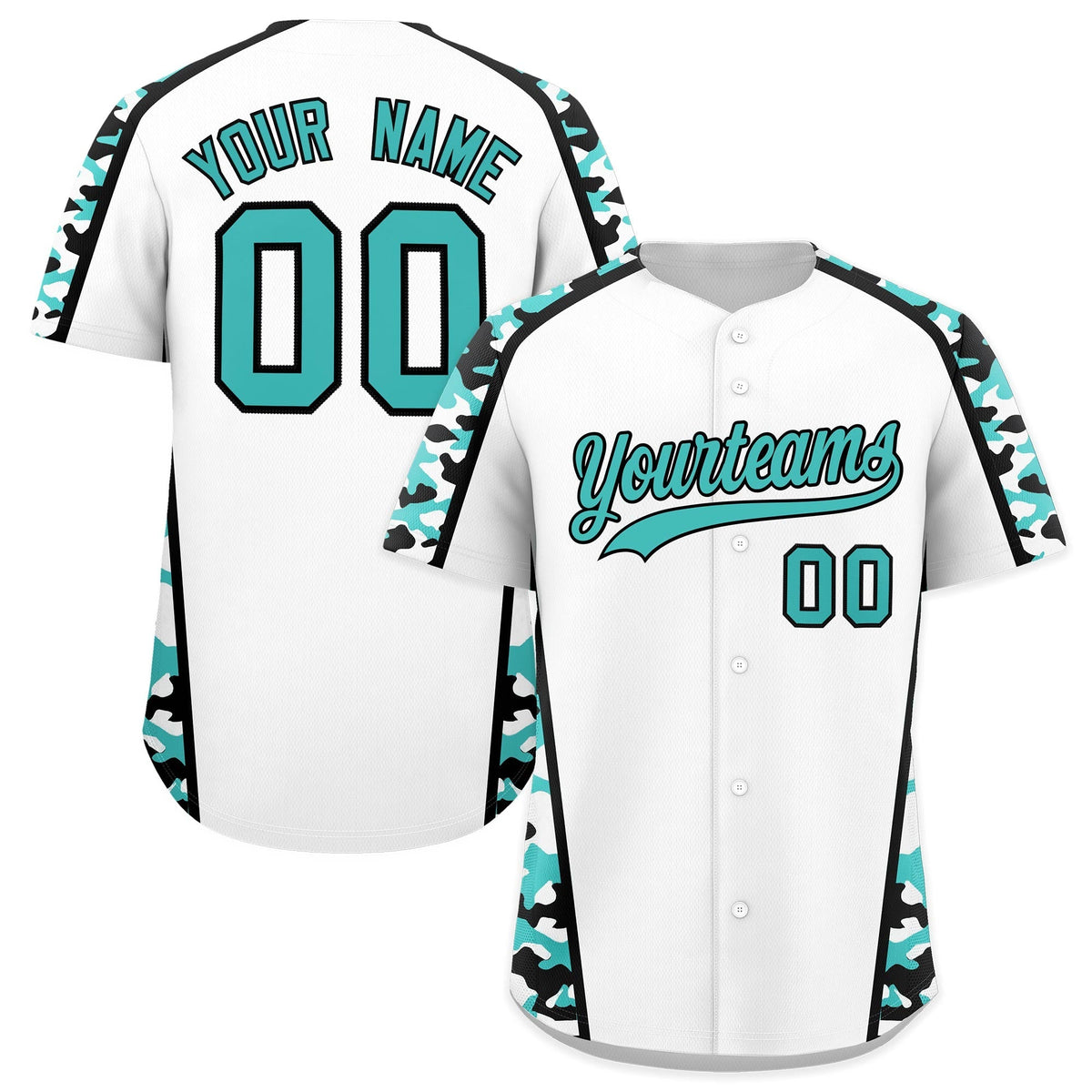 Custom White Teal Side Camo Style Personalization Baseball Jersey| KXKSHOP