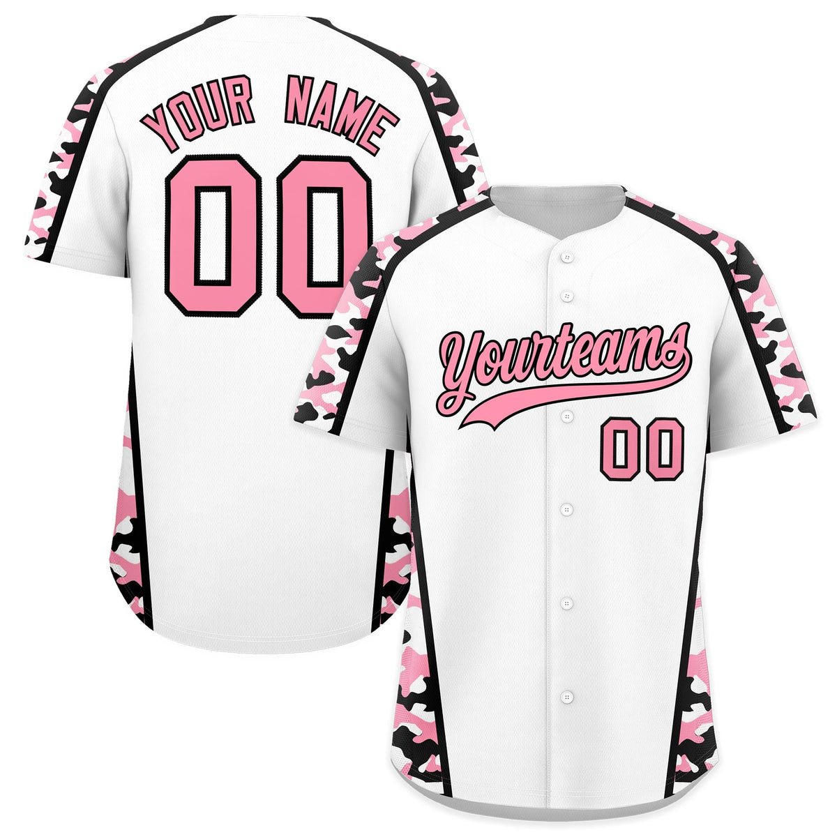 Custom White Light Pink Side Camo Style Personalization Baseball Jersey| KXKSHOP
