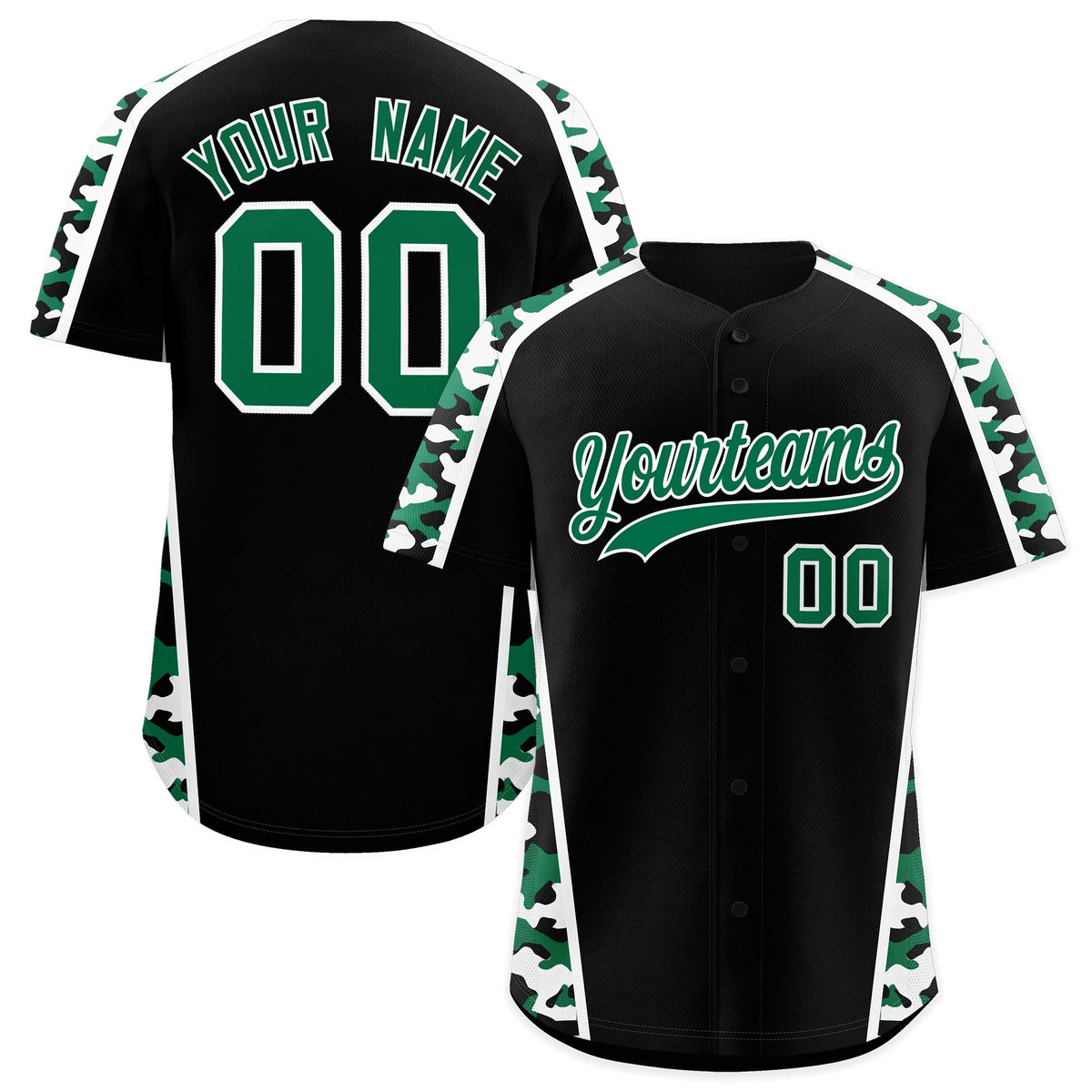 Custom Black Kelly Green Side Camo Style Personalization Baseball Jersey| KXKSHOP
