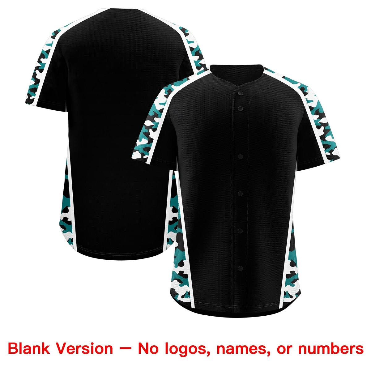 Custom Black Teal White Side Camo Style Personalization Baseball Jersey| KXKSHOP