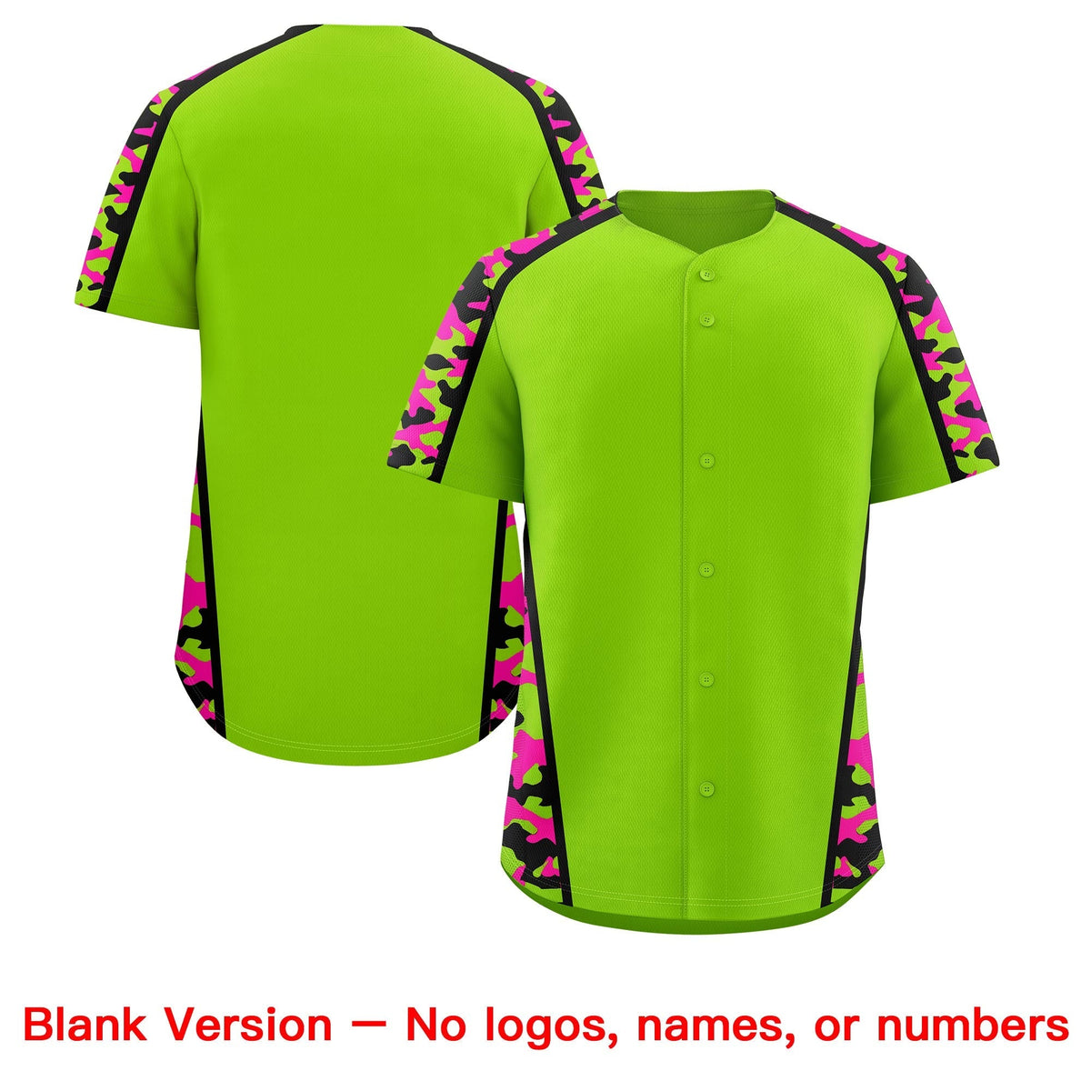 Custom Neon Green Black Pink Side Camo Style Personalization Baseball Jersey| KXKSHOP