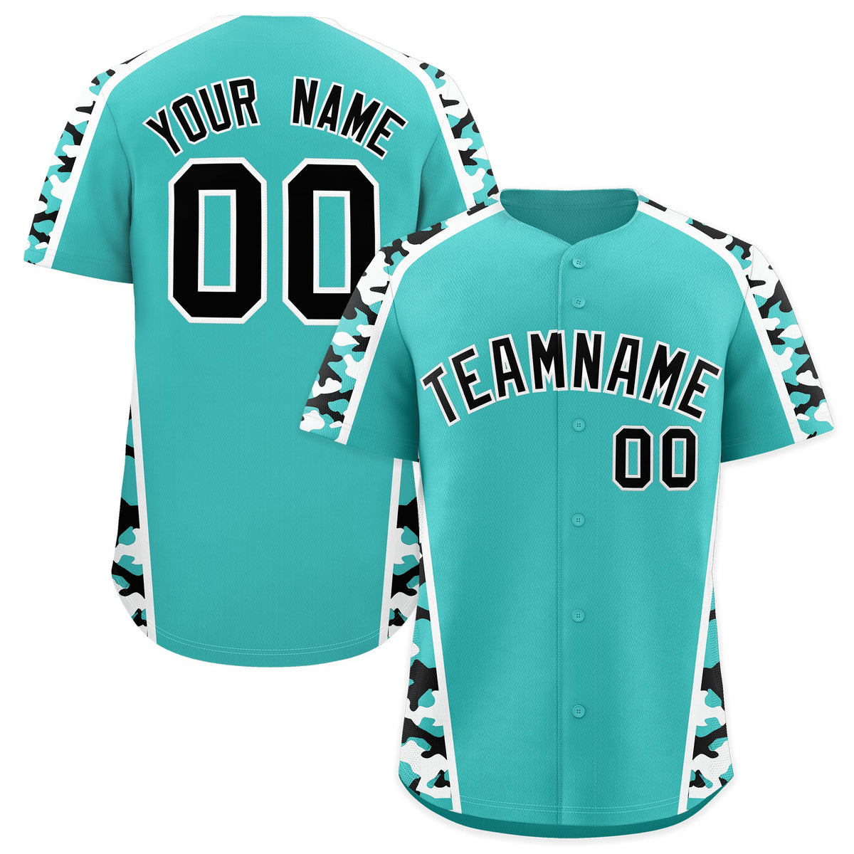 Custom Teal Black Side Camo Style Personalization Baseball Jersey| KXKSHOP