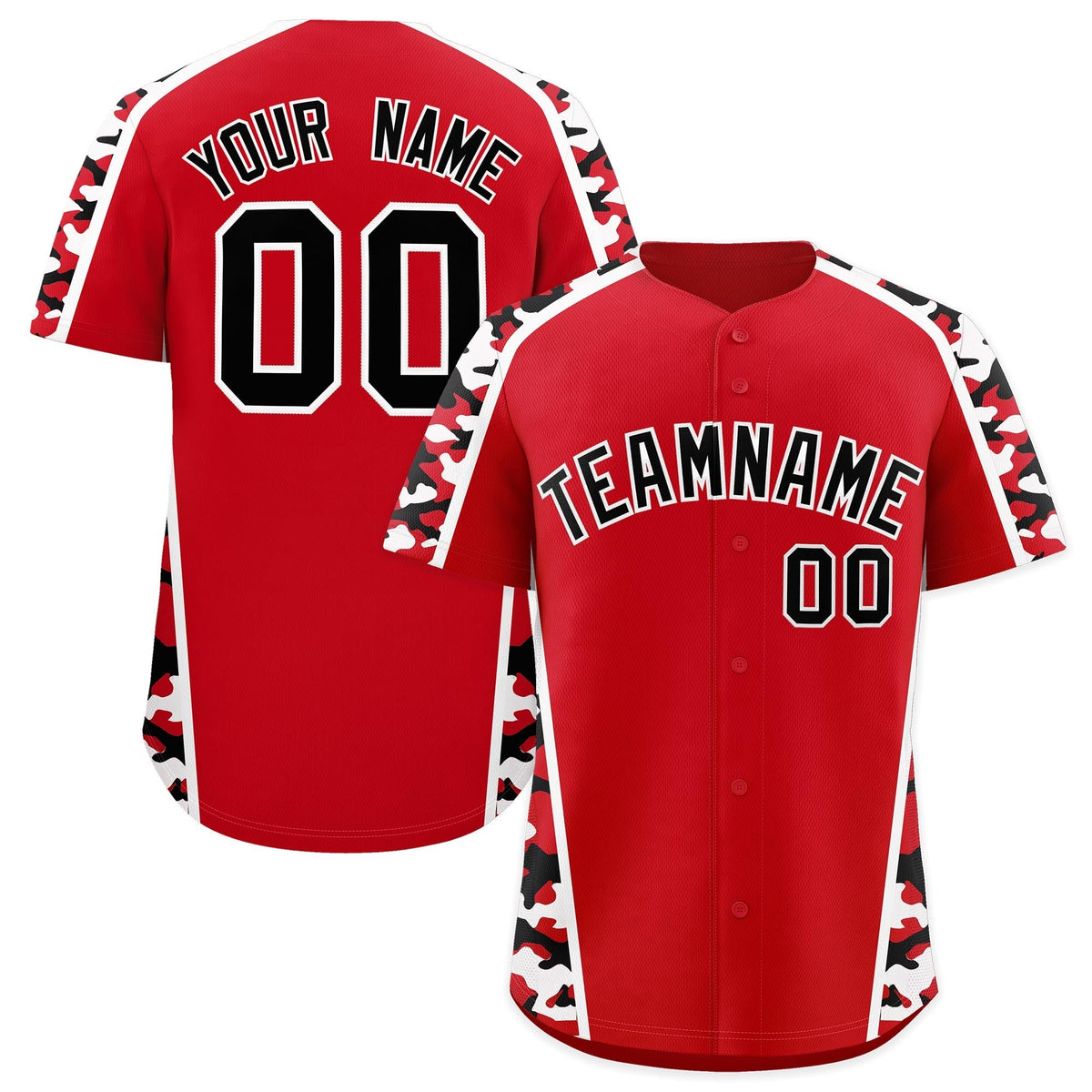 Custom Red Black Side Camo Style Personalization Baseball Jersey| KXKSHOP