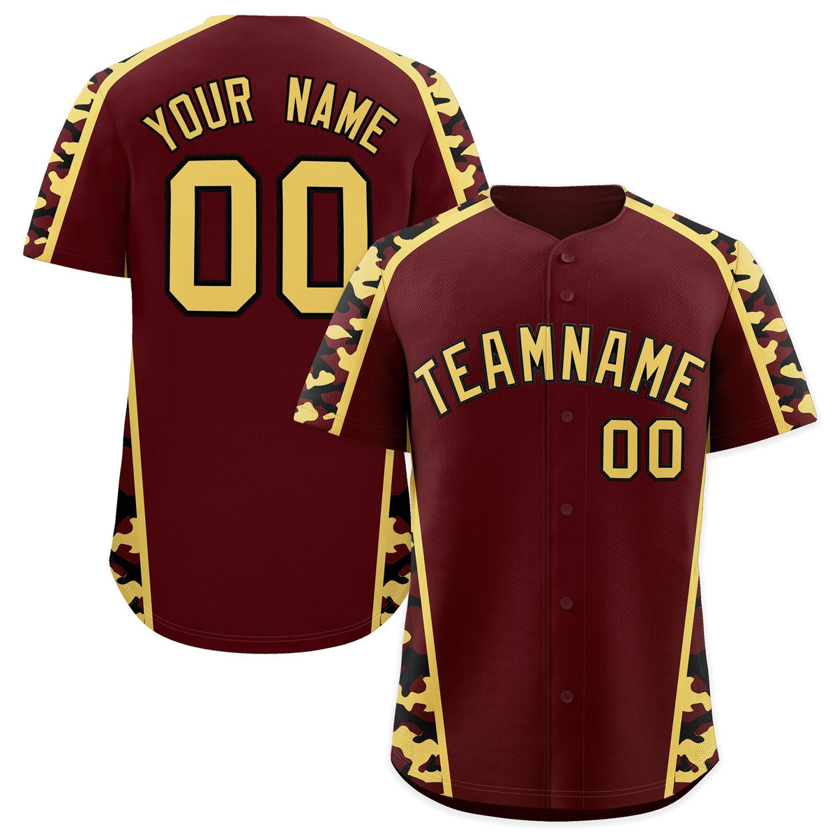 Custom Burgundy Khaki Side Camo Style Personalization Baseball Jersey| KXKSHOP