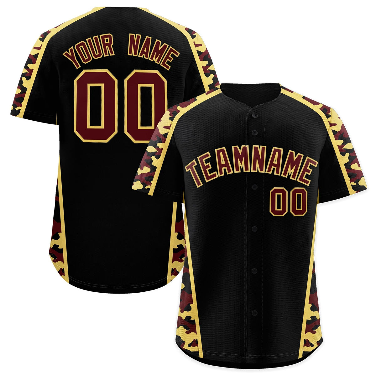 Custom Black Khaki Side Camo Style Personalization Baseball Jersey| KXKSHOP