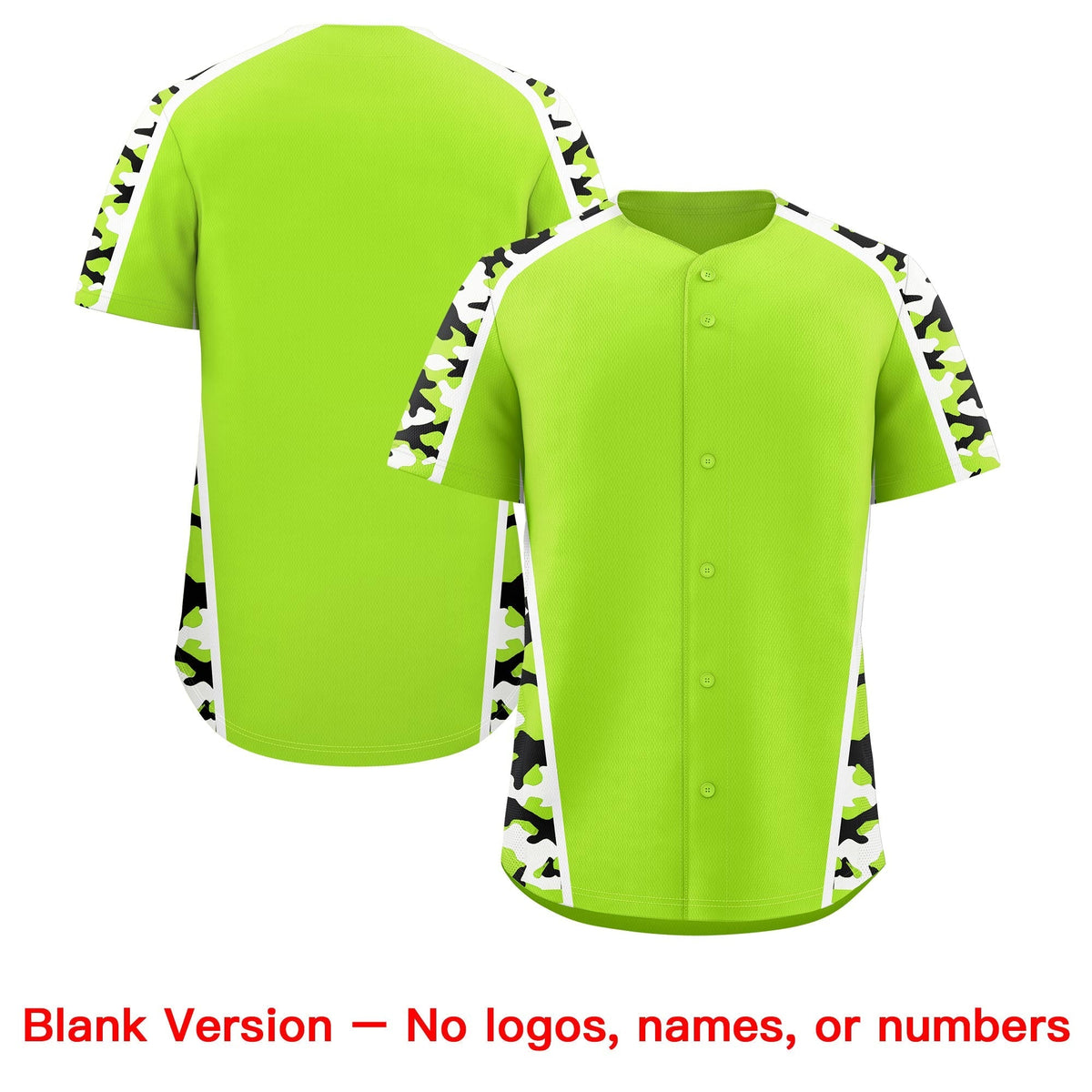 Custom Neon Green Black White Side Camo Style Personalization Baseball Jersey| KXKSHOP