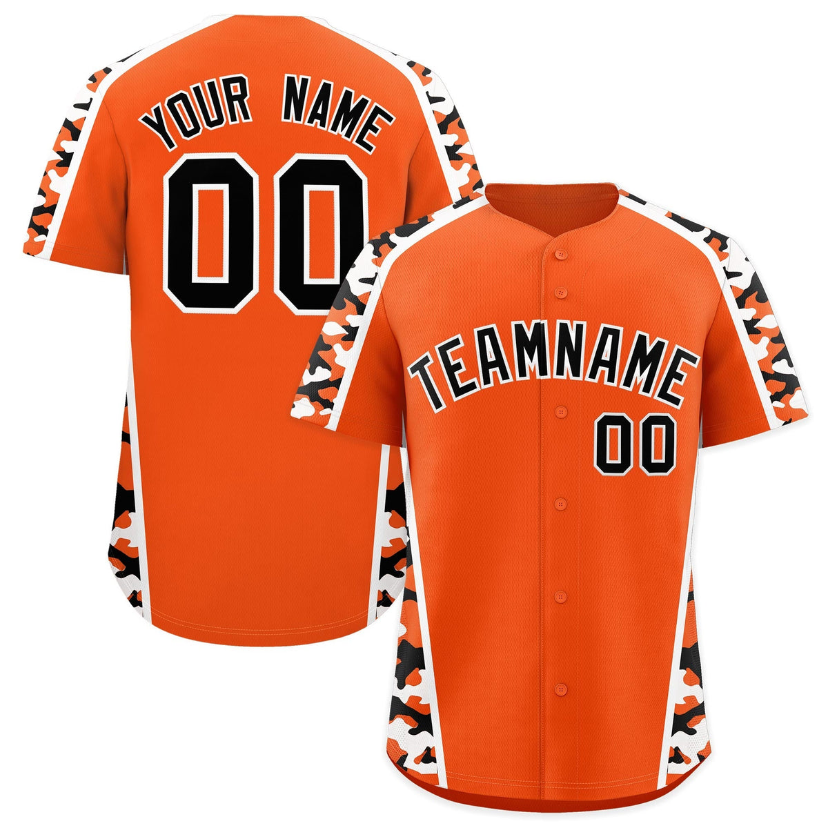 Custom Orange Black Side Camo Style Personalization Baseball Jersey| KXKSHOP