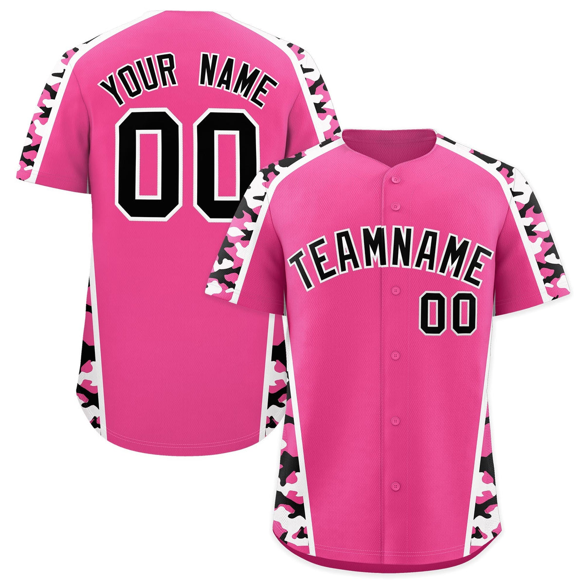Custom Pink Black Side Camo Style Personalization Baseball Jersey| KXKSHOP