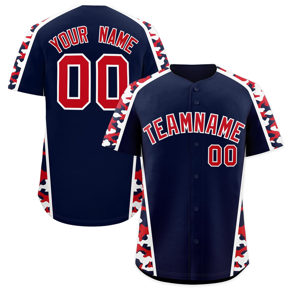 Custom Navy Red Side Camo Style Personalization Baseball Jersey| KXKSHOP