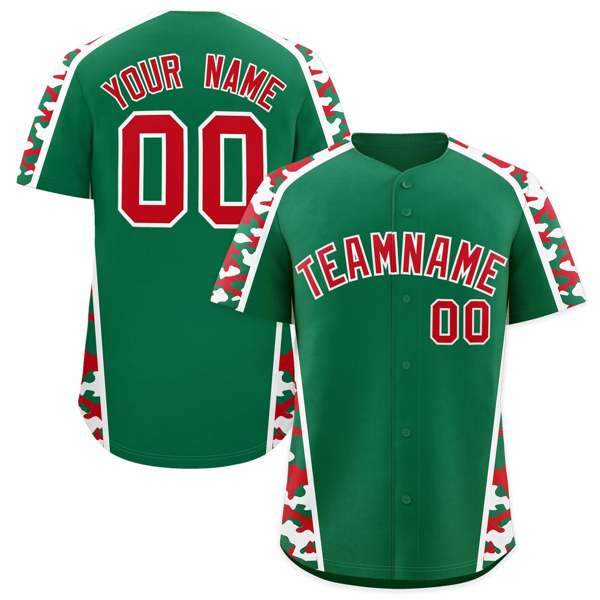 Custom Kelly Green Red Side Camo Style Personalization Baseball Jersey| KXKSHOP