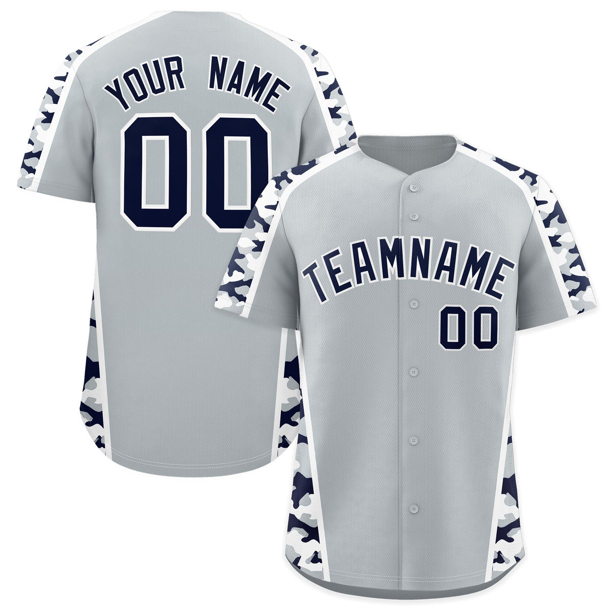 Custom Silver Navy Side Camo Style Personalization Baseball Jersey| KXKSHOP