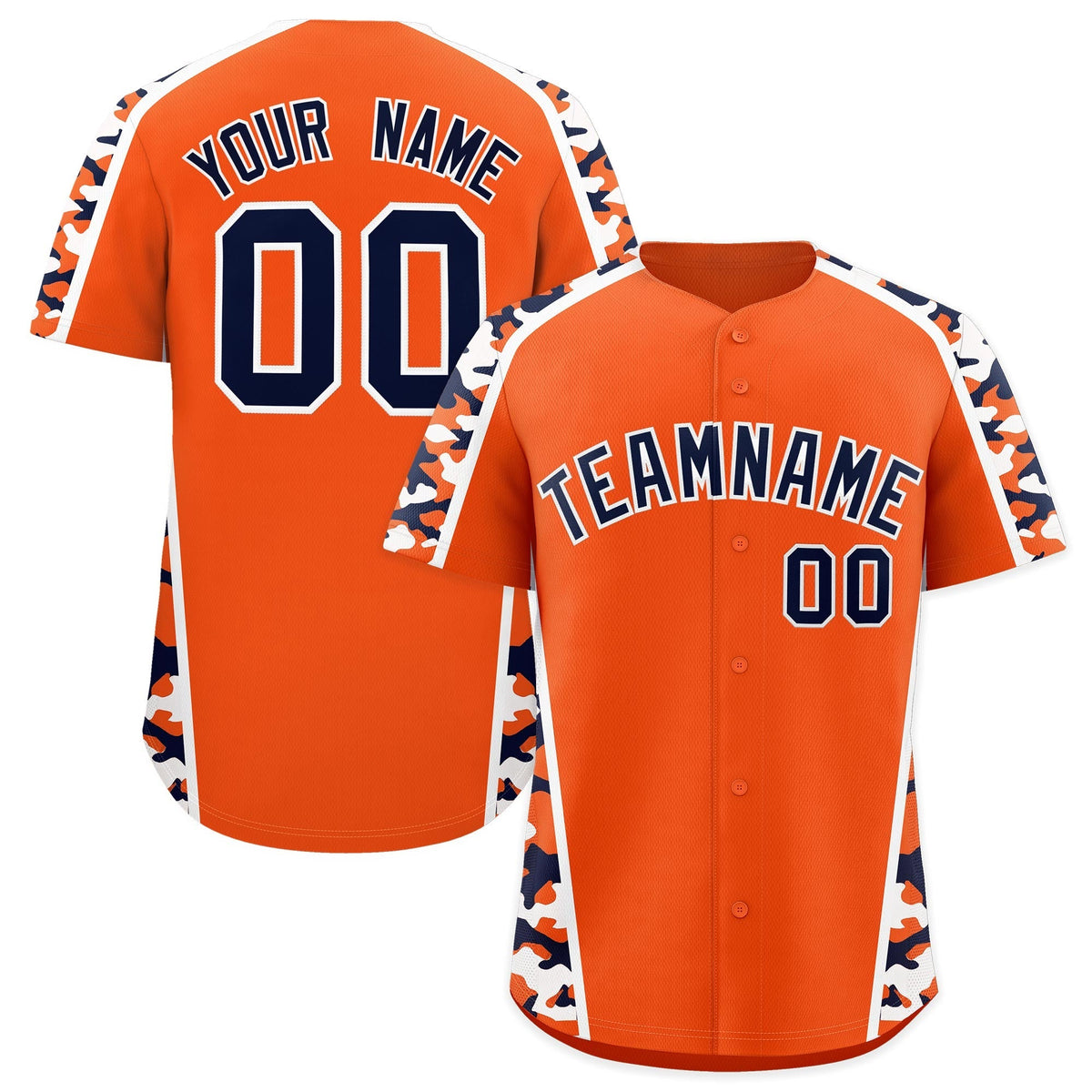 Custom Orange Navy Side Camo Style Personalization Baseball Jersey| KXKSHOP