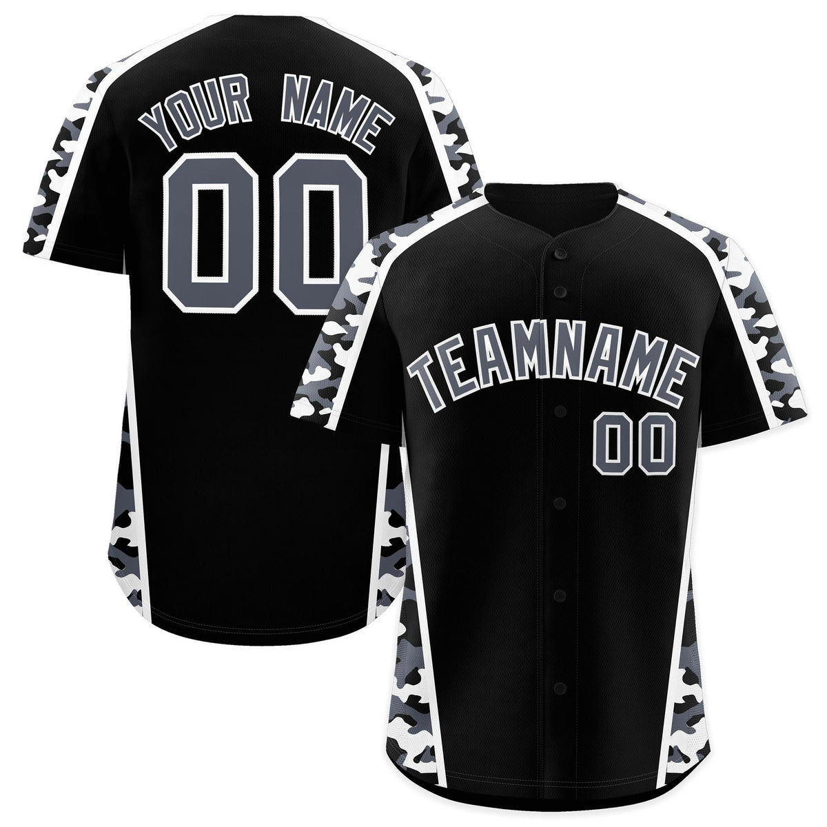 Custom Black Gray Side Camo Style Personalization Baseball Jersey| KXKSHOP