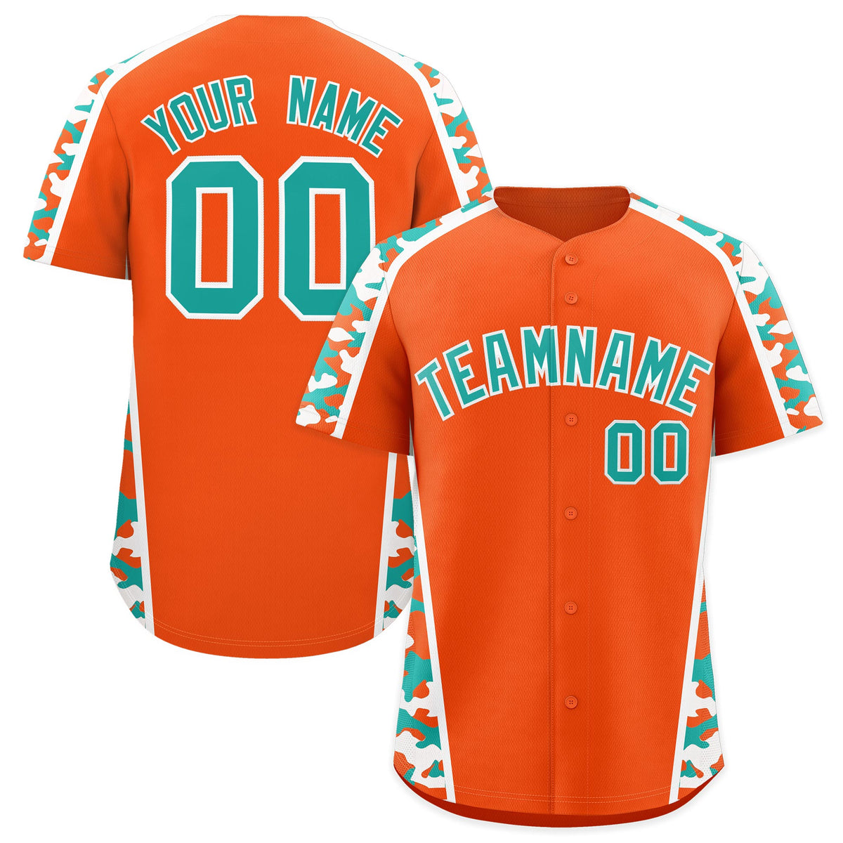 Custom Orange Aqua Side Camo Style Personalization Baseball Jersey| KXKSHOP