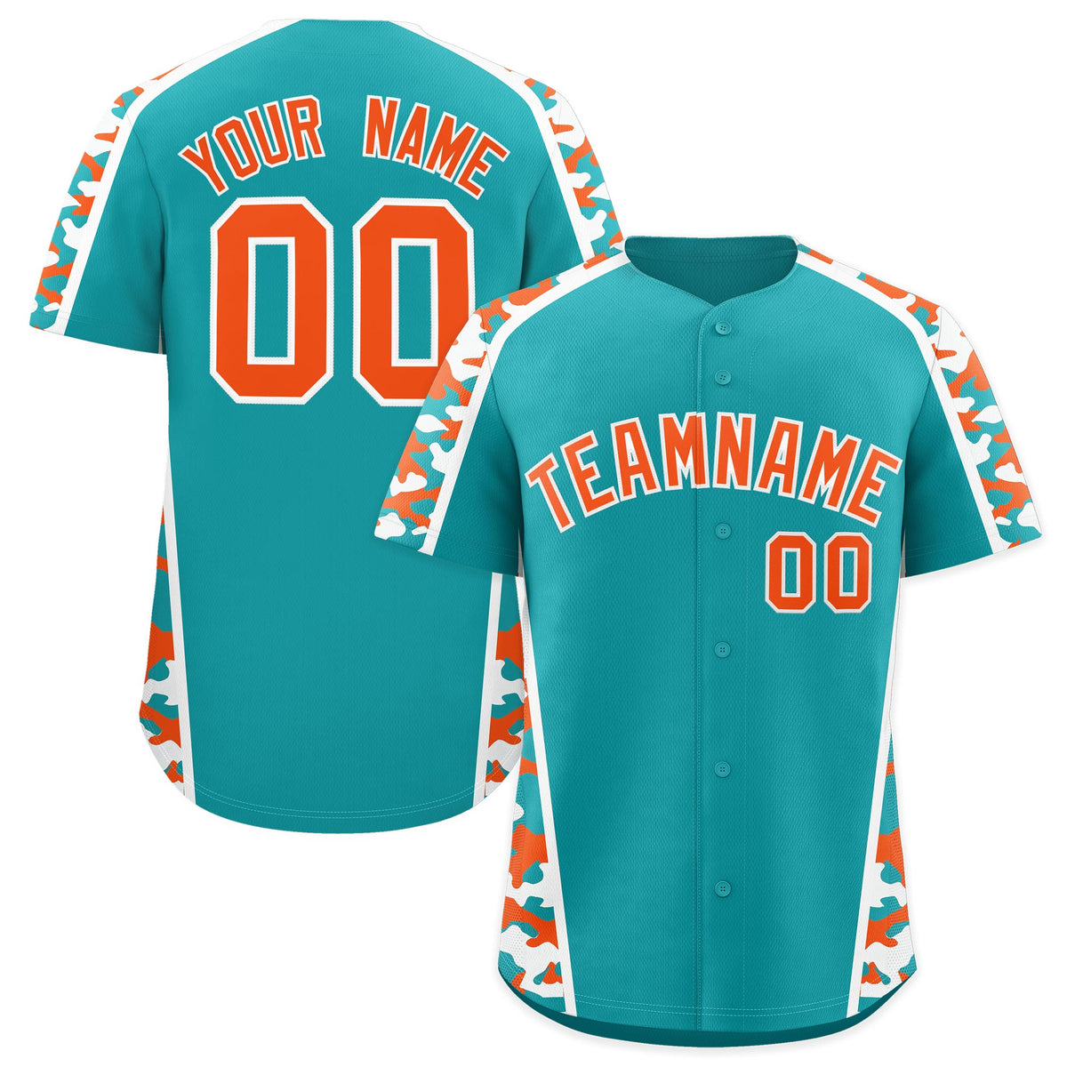 Custom Aqua Orange Side Camo Style Personalization Baseball Jersey| KXKSHOP