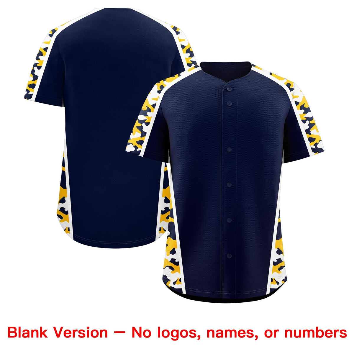 Custom Navy Yellow Side Camo Style Personalization Baseball Jersey| KXKSHOP