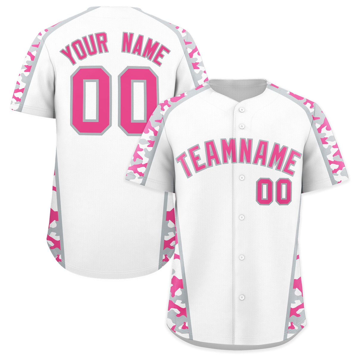 Custom White Pink Side Camo Style Personalization Baseball Jersey| KXKSHOP