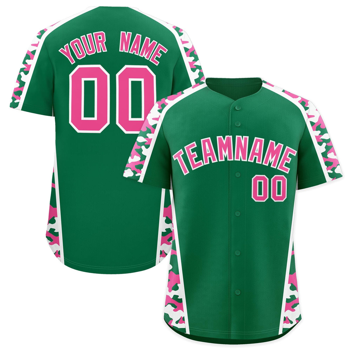 Custom Kelly Green Pink Side Camo Style Personalization Baseball Jersey| KXKSHOP