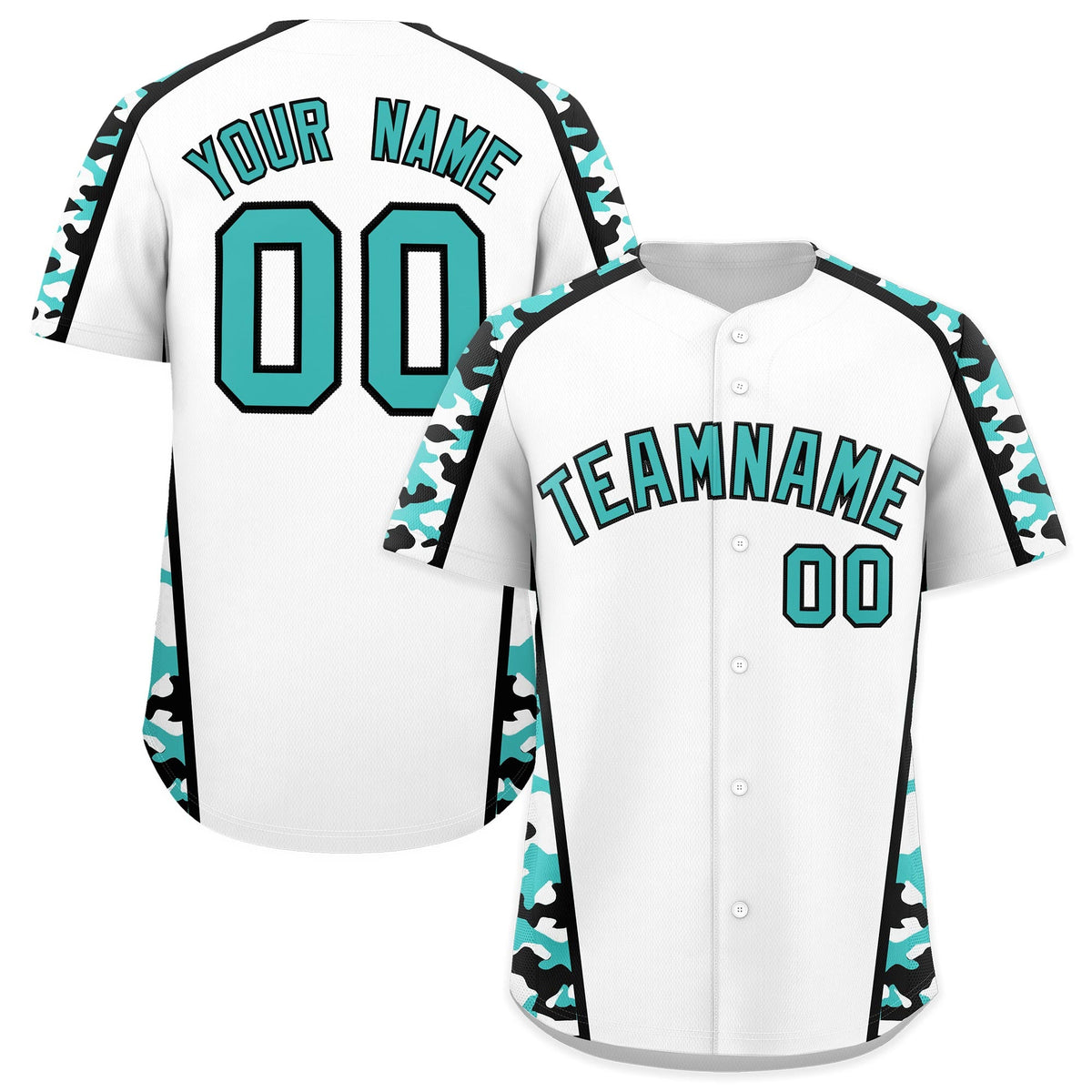 Custom White Teal Side Camo Style Personalization Baseball Jersey| KXKSHOP