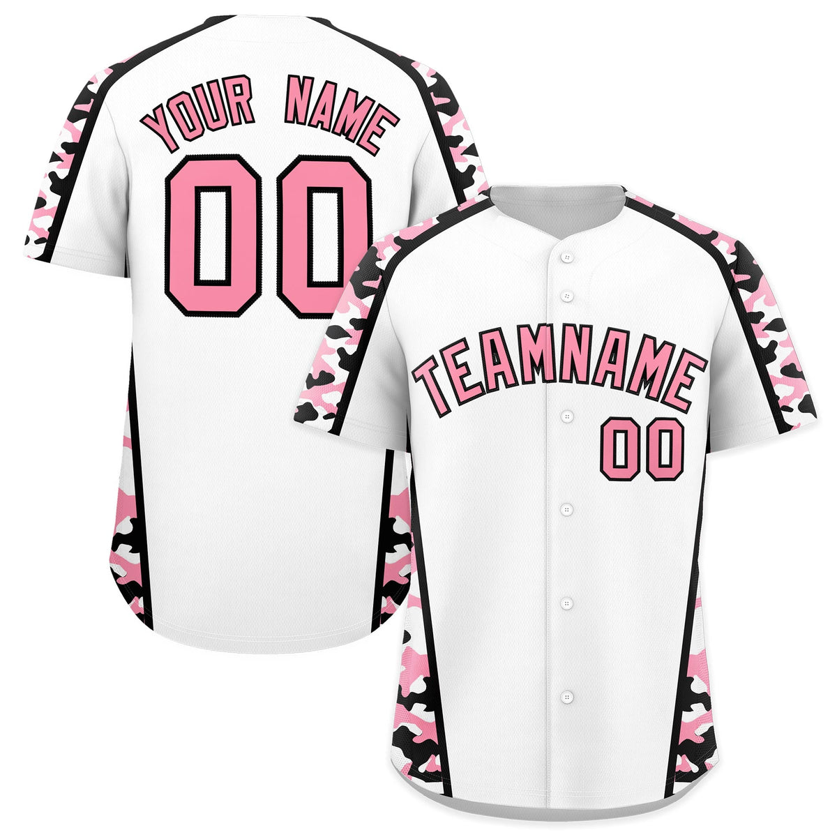Custom White Light Pink Side Camo Style Personalization Baseball Jersey| KXKSHOP