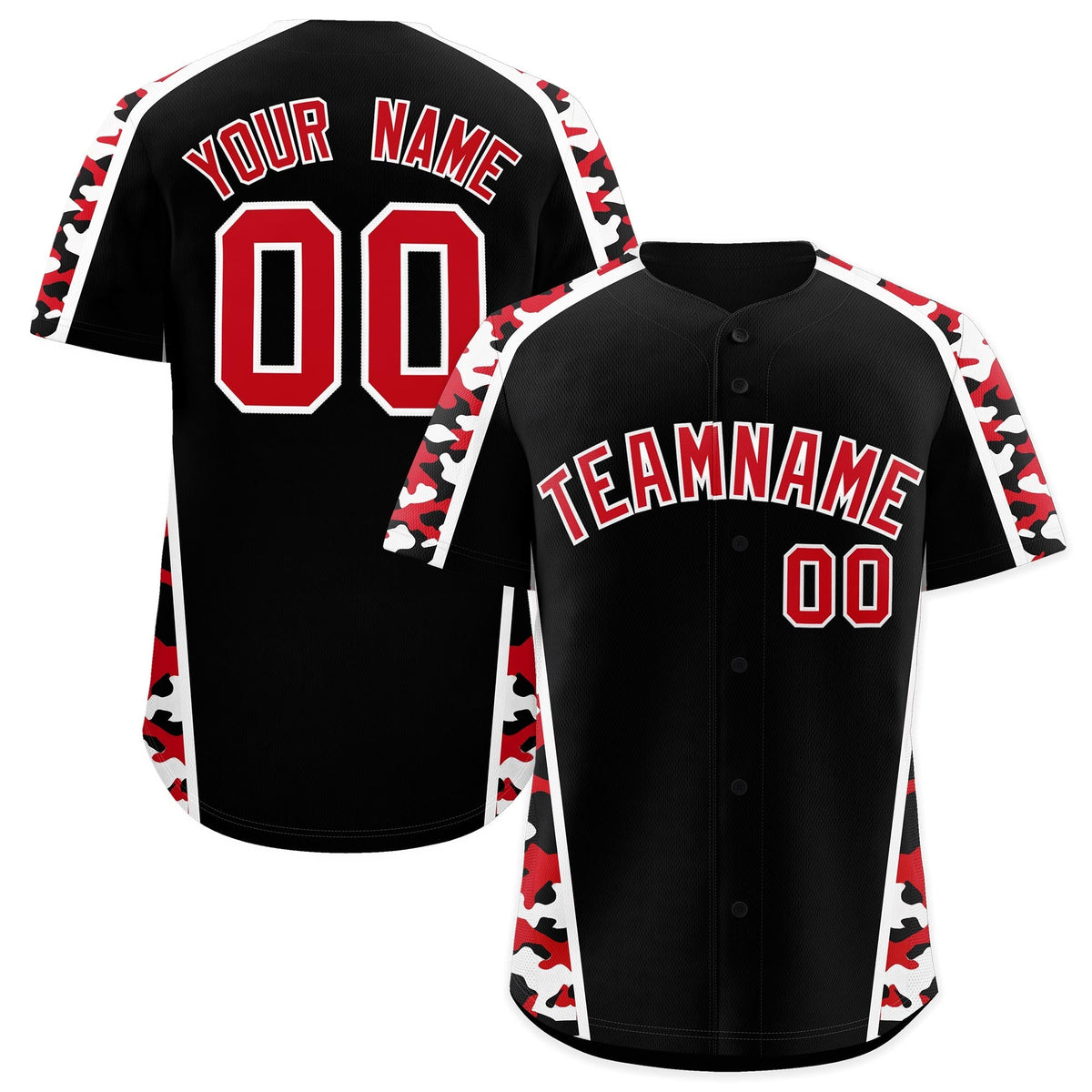 Custom Black Red Side Camo Style Personalization Baseball Jersey| KXKSHOP