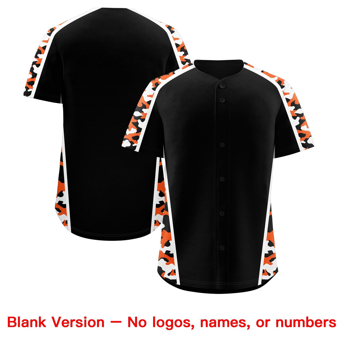 Custom Black Orange Side Camo Style Personalization Baseball Jersey| KXKSHOP