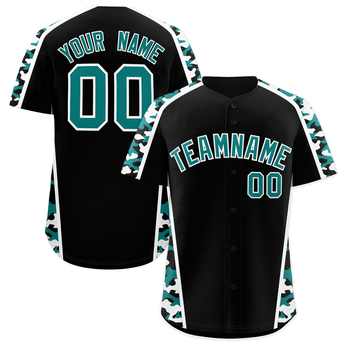 Custom Black Teal White Side Camo Style Personalization Baseball Jersey| KXKSHOP